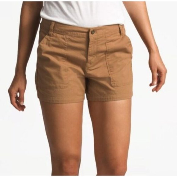 The North Face Shorts Womens 10 Khaki Tan Brown Flat Front Chino Casual Outdoor - Picture 2 of 10